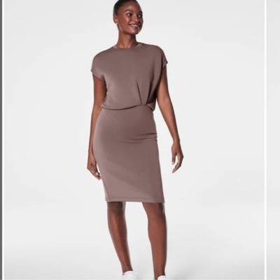 SPANX AirEssentials Faux Tuck Gathered Waist Dress Taupe Size Large NWT |  eBay
