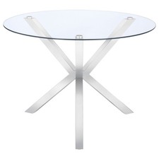 Midcentury Round Glass Dining Table 41" Clear Tempered Top Chrome Asterisk Base
