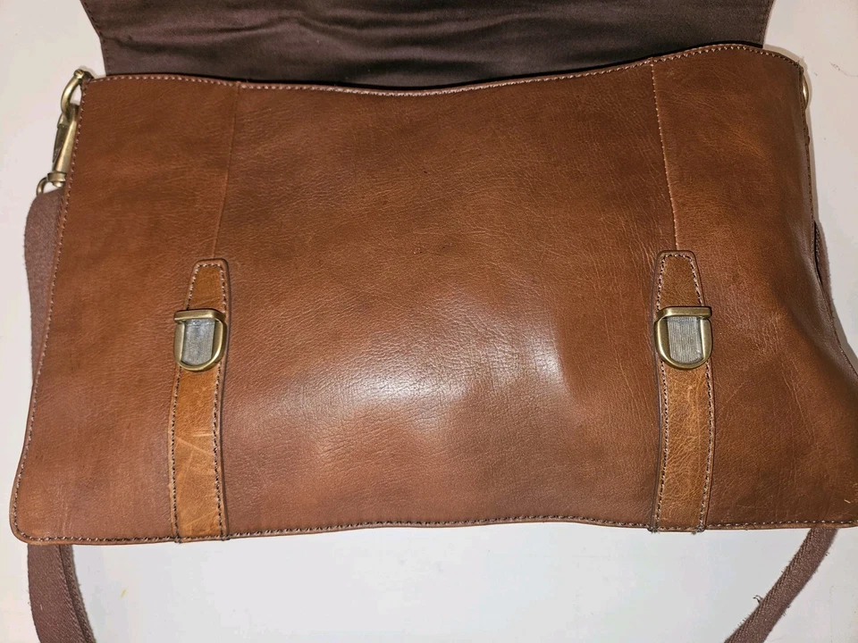 Fossil Leather Messenger Laptop Crossbody Bag Brown 16x10.5x3 - Image 4 of 4