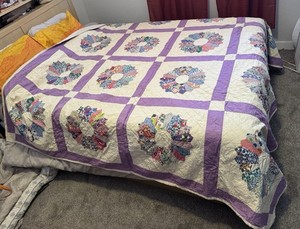 Vintage Dresden Plate Patchwork Quilt Blanket 1940s 1950s Feedsack 89x89