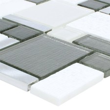 Glas Naturstein Aluminium Metall Mosaik Fliesen Material Mix Echo Weiss Grau Bad