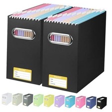 File Organizer Box, Cardboard File Folder Organizer with Black 2PK Slim