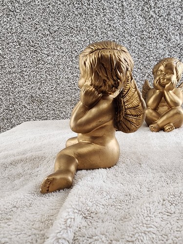 Set Of 3 Goldtone Adorable Baby ANGEL Sitting Figurine Religious Cute Decor Vtg - Picture 15 of 20