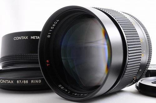 Contax Carl Zeiss Planar 85mm F1.4 T MMJ MF Lens w/Hood & Step-Up Ring Japan