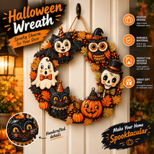 Halloween Door Decoration Wooden Ghost Wreath For Front Door Sign Pumpkin