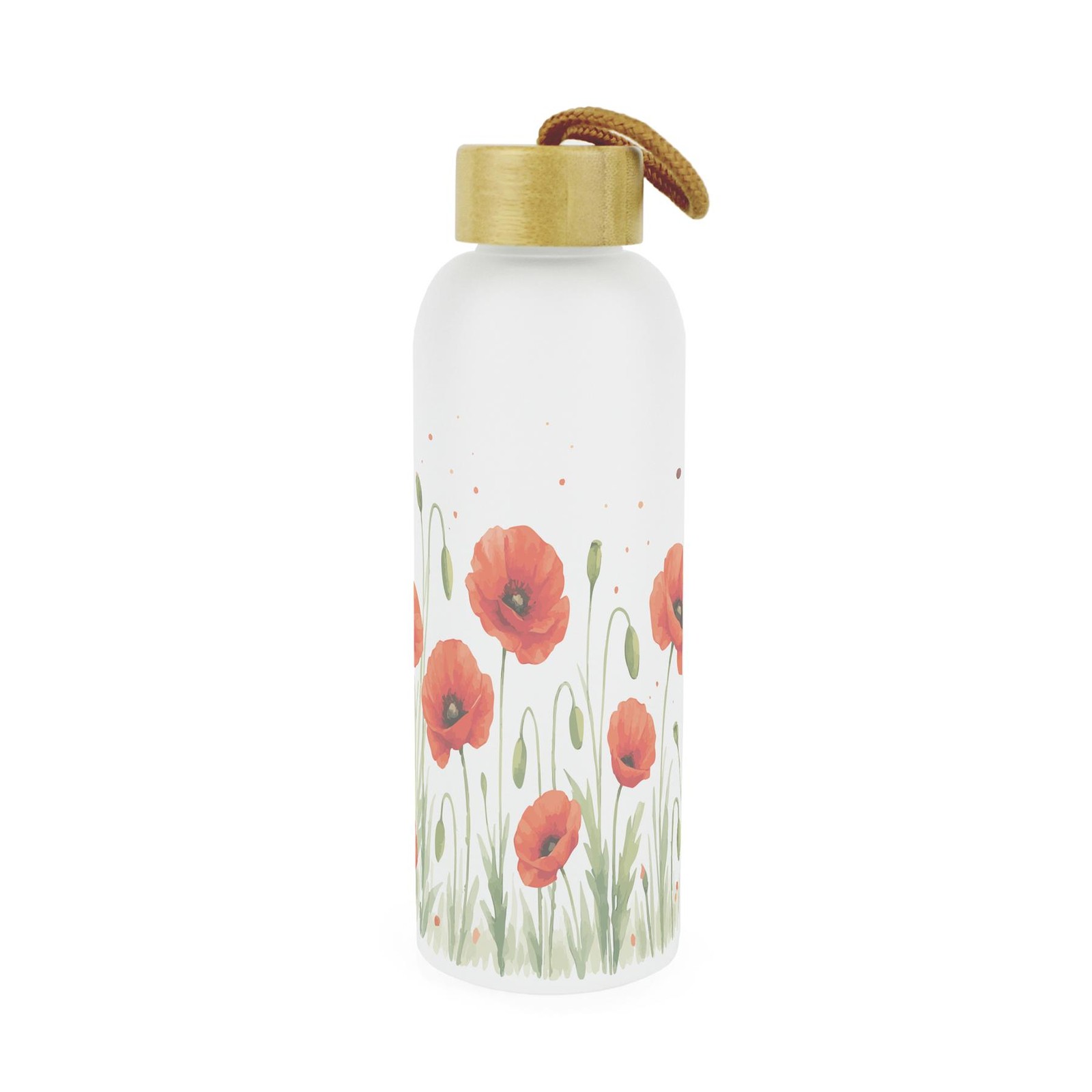 Summer Poppies Glass Water Bottle - Floral Drinkware Gifts for Her 750ml