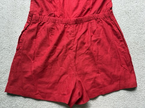 NWT Abercrombie & Fitch Linen Blend Apron Romper Shorts Pockets Red Open Back XL - Picture 11 of 12