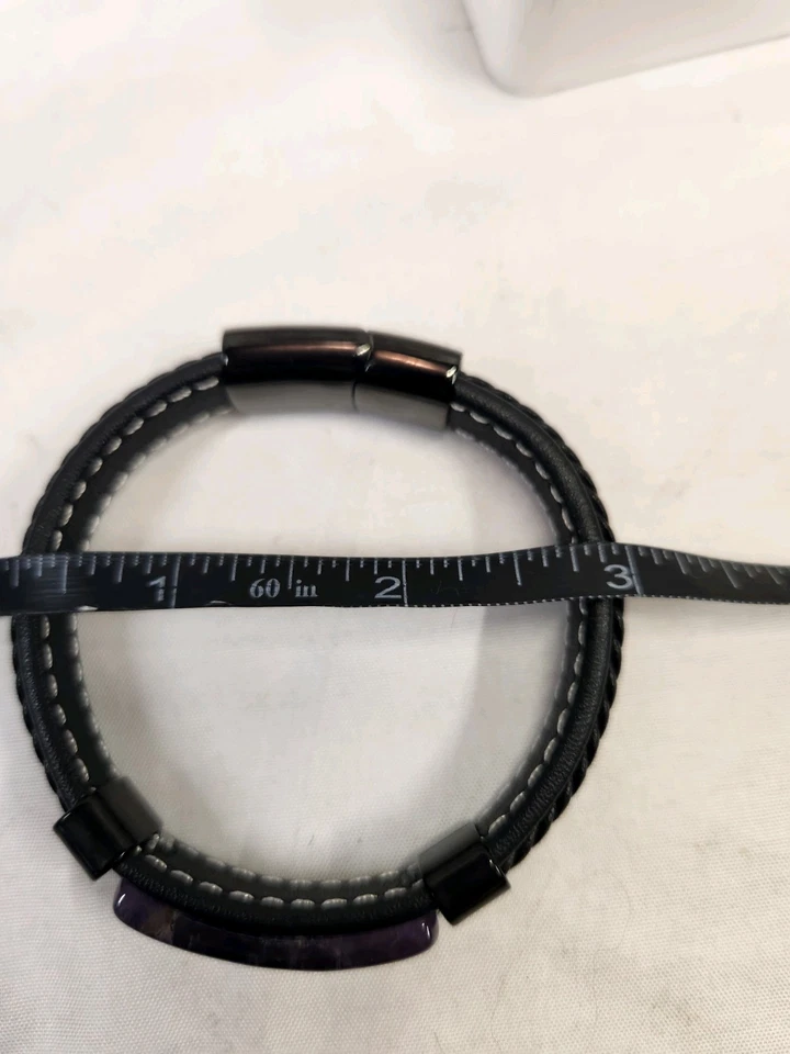 Pulsera de cuero Mkat con piedra natural amatista Foto 2 de 4
