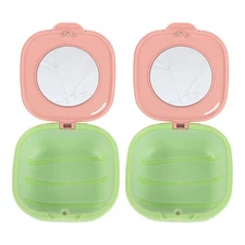  2 Pcs Dentures Travel Case Cute Slim Retainer Aligner with Mirror