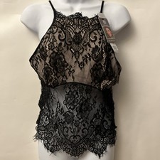 Black Lace Babydoll CAMI Tank L Whimsigoth Gothic Y2K Dark Fairy Romantic Vampy