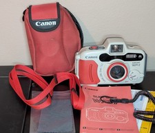 Canon Sure Shot WP-1 Compact 35mm Underwater Film Camera Silver/Red w/ Case