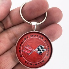 Vintage Chevrolet Motor Division Corvette Racing Flags Logo Emblem Keychain