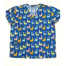 Serene Uniforms Llama Roller Skate Scrub Top Blue V-Neck Pockets Large 9000M-71