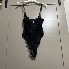 Vintage 80  s Alana Gale French Cut Black Lace Teddy Size M