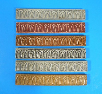 Lot of 6 Handmade Art Pottery Ceramic Border Tiles 9-3/4'' x 1-1/2''