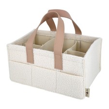 Teddy Sherpa Diaper Caddy - Beige Baby Nursery Organizer for Diapers and Esse...
