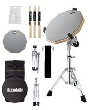 Drum Practice Pad Snare Drums Stand Set 12 In With Double Sided Silent Gray