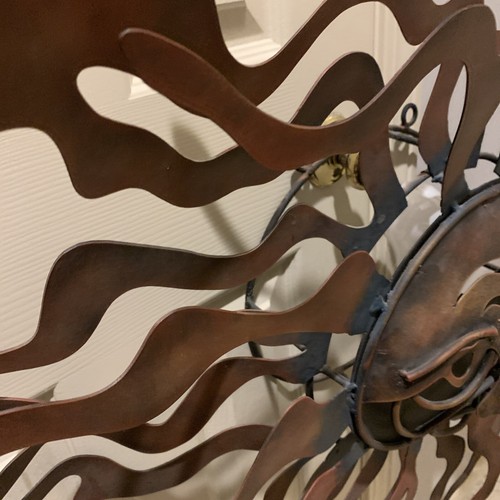 Vtg Mid Century Style Handmade? Metal Wall Sculpture Sun W/ Lamp Light - Picture 6 of 16