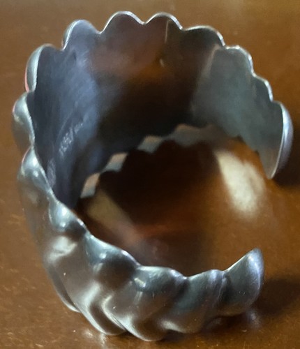 TALLERES De Los BALLESTEROS 925 Modernist CUFF BRACELET Taxco Ripple Wave - Picture 3 of 6