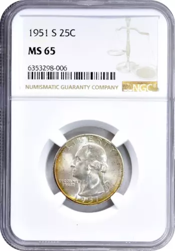 1951-S Washington Silver Quarter 25C Gem Uncirculated NGC MS65