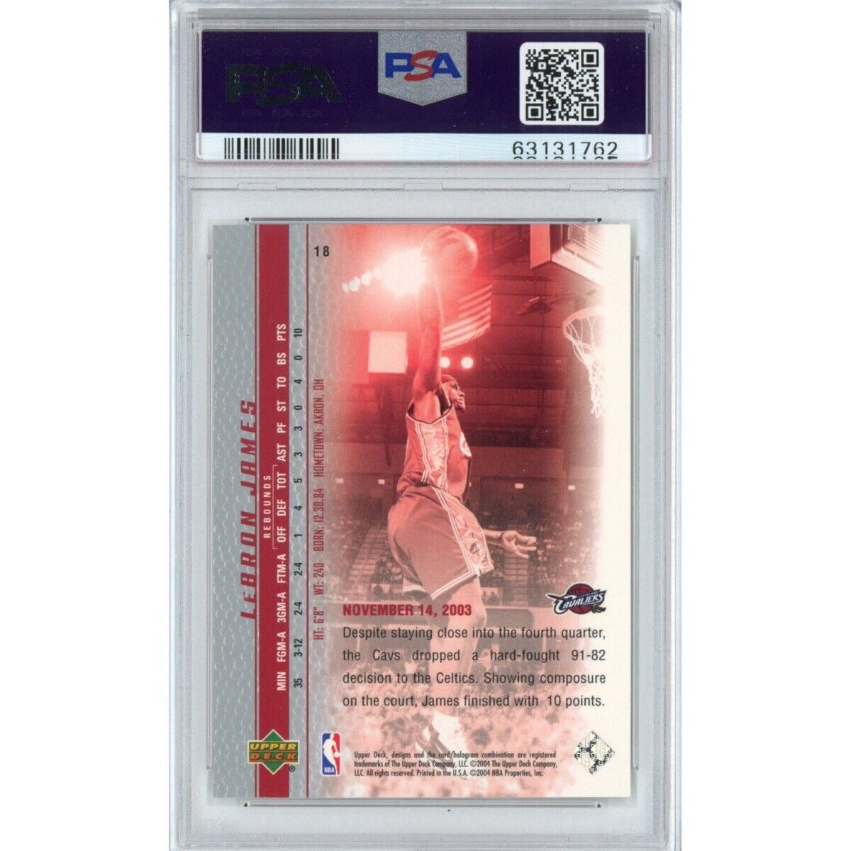 Graded 2003 Upper Deck LEBRON JAMES #18 Phenomenal Beginning