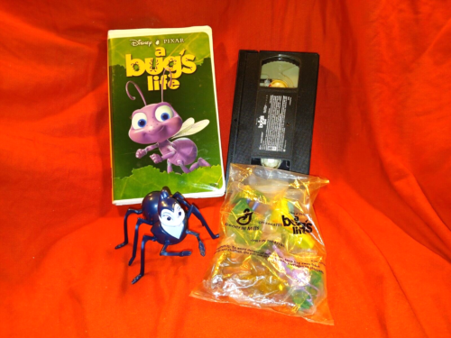 Disney Pixar A Bugs Life Figures MISP General Mills Toys W/Rosie & VHS VTG 1998