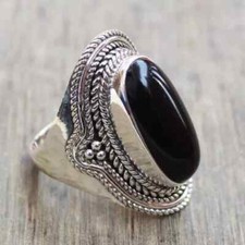 Designer Black Onyx Gemstone Handmade 925 Sterling Silver Ring All Size RN 172