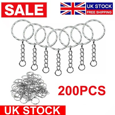 200PCS SILVER KEYRING BLANKS TONE KEY CHAINS KEY SPLIT RINGS 4 LINK CHAIN 55MM - Foto 11