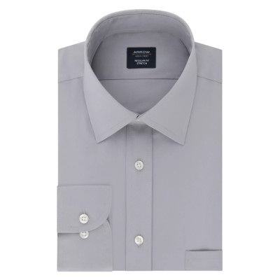 ARROW Men's Gray WRINKLE FREE - STRETCH FABRIC Dress Shirt - 22 34/35 (6XL) BIG