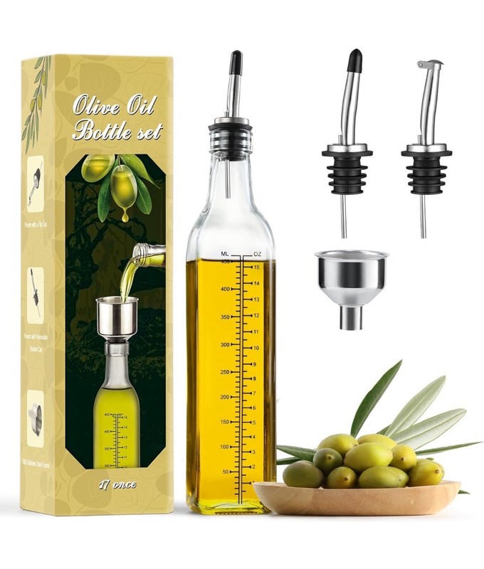 Olive Oil Dispenser Glass Bottle with Pourers & Funnel-Clear-17 oz FREE SHIPPING