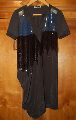 Women's dress, black, silk, black and blue sequin appliques, size S, nice