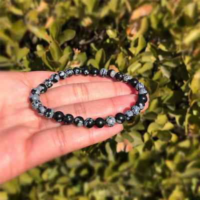 Bracelet Pierres Naturelles Obsidienne Flocon De Neige 8 Mm Fait Main France