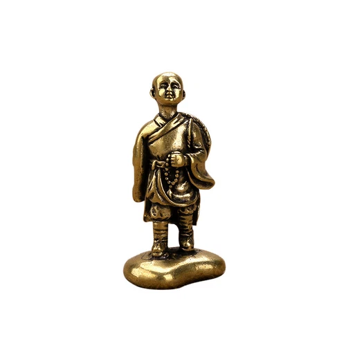 Antico monaco in rame artigianale ornamenti scultura bronzo novizio monaco statua - Foto 1 di 10