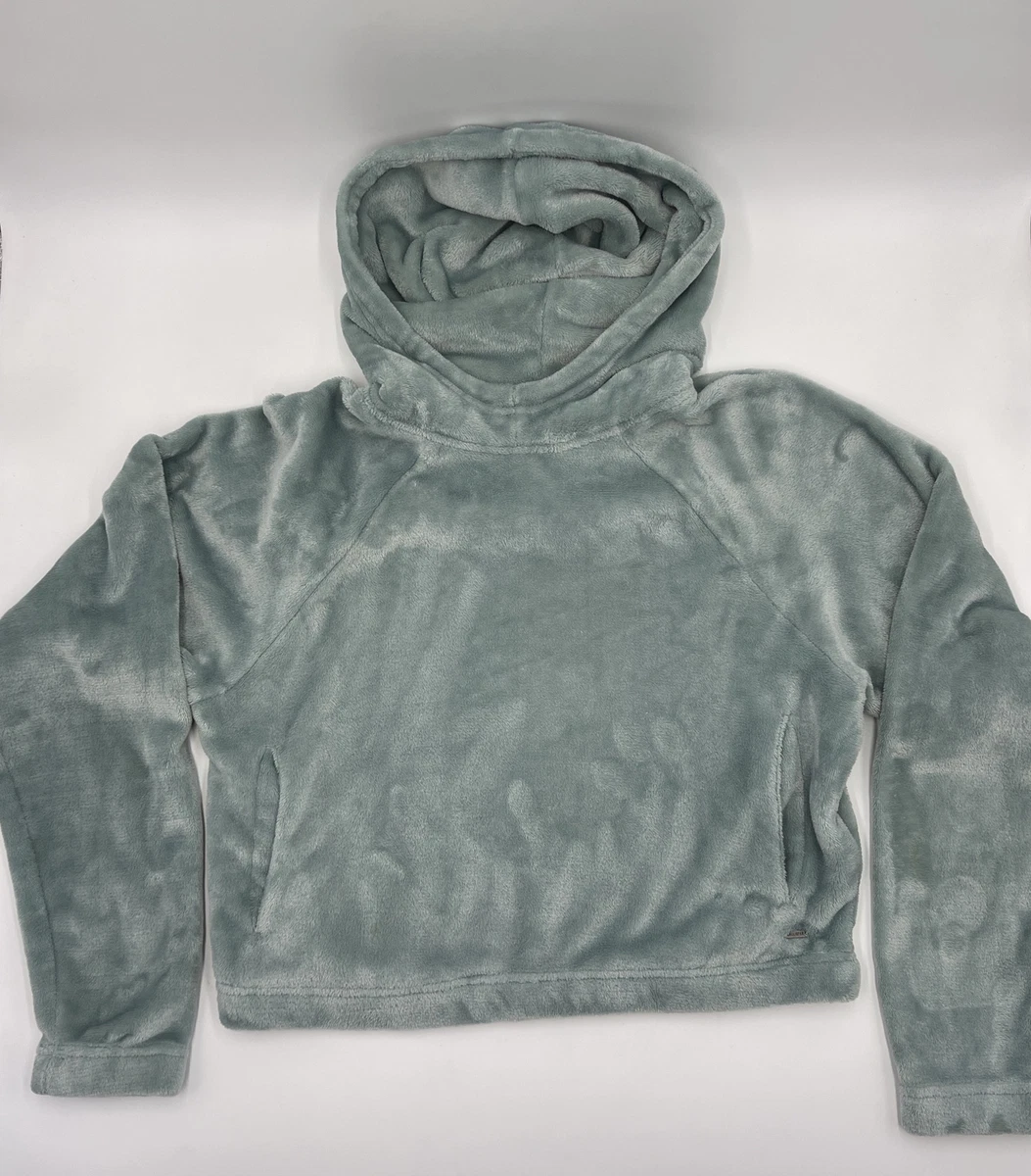 HOLLISTER Light Green Cropped Faux Fur Hoodie Pullover Sweatshirt