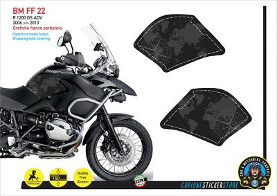 2 Aufkleber Seite Tank Motorrad R 1200 GS Adventure 06-13 Map Black Compass FF22