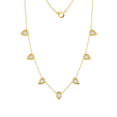 3.50 Ct Pear Simulated Diamond 7 Station 18'' Necklace 14K Yellow Gold Plated