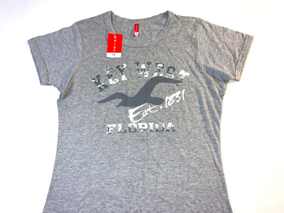 Key West Florida Sea Gull Graphic Gray Vacation T-Shirt New! Womens Petite XL