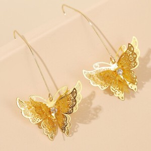 Authentic BRAND >GOLD PLATED THREE DIMENSIONAL MULTI LAYERED BUTTERFLY HOOK EARRINGS