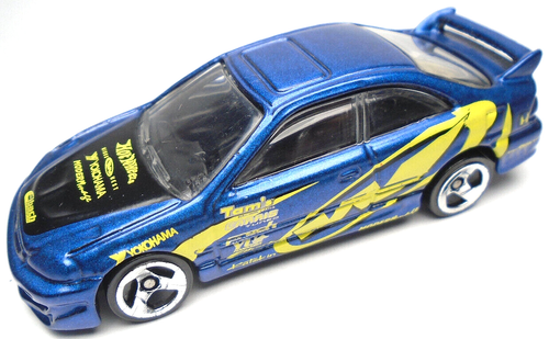 2002 HOT WHEELS HONDA CIVIC SI YOKOHAMA BLUE 1:64 DIECAST 3" RACE CAR W/ YELLOW