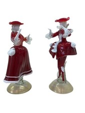 Coppia Goldoniana Figure Dama Cavaliere Sculture in vetro di Murano fatto a mano