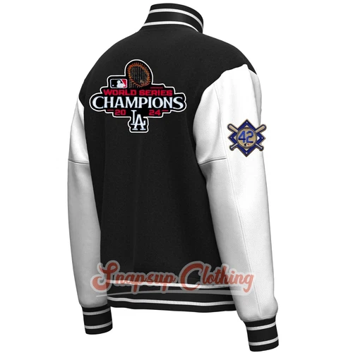 LA Dodgers Black & White World Series Champions 2024 Varsity Jacket