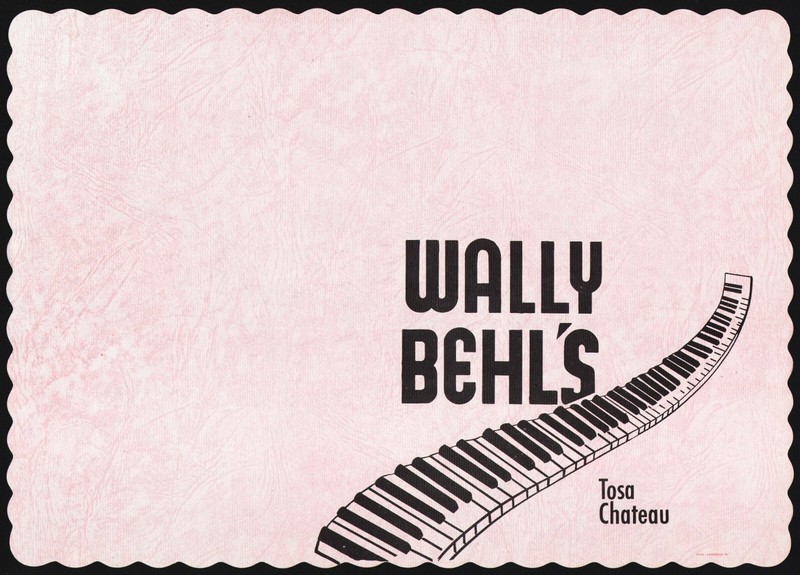 Vintage placemat WALLY BEHLS piano keyboard pic Tosa Chateau Wauwatosa Wisconsin