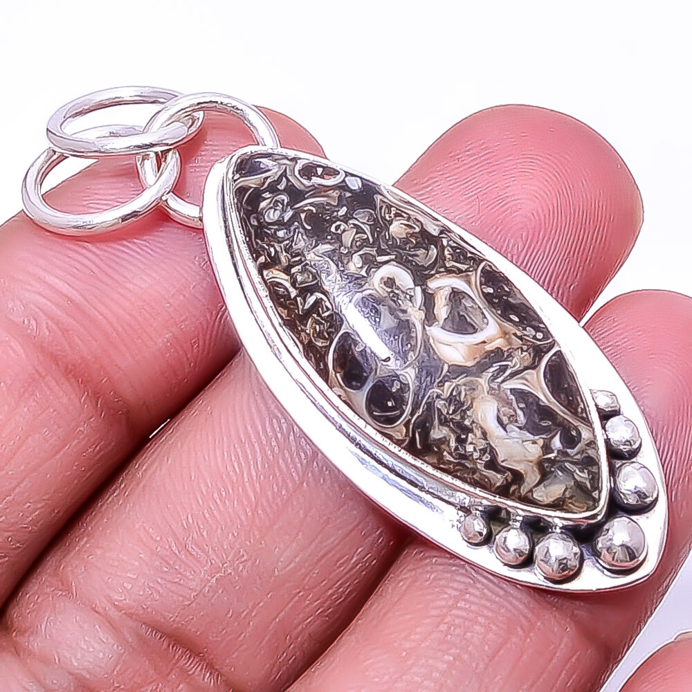 Turritella Agate 925 Sterling Silver Pendant 1.95 Inch Wyoming Designer
