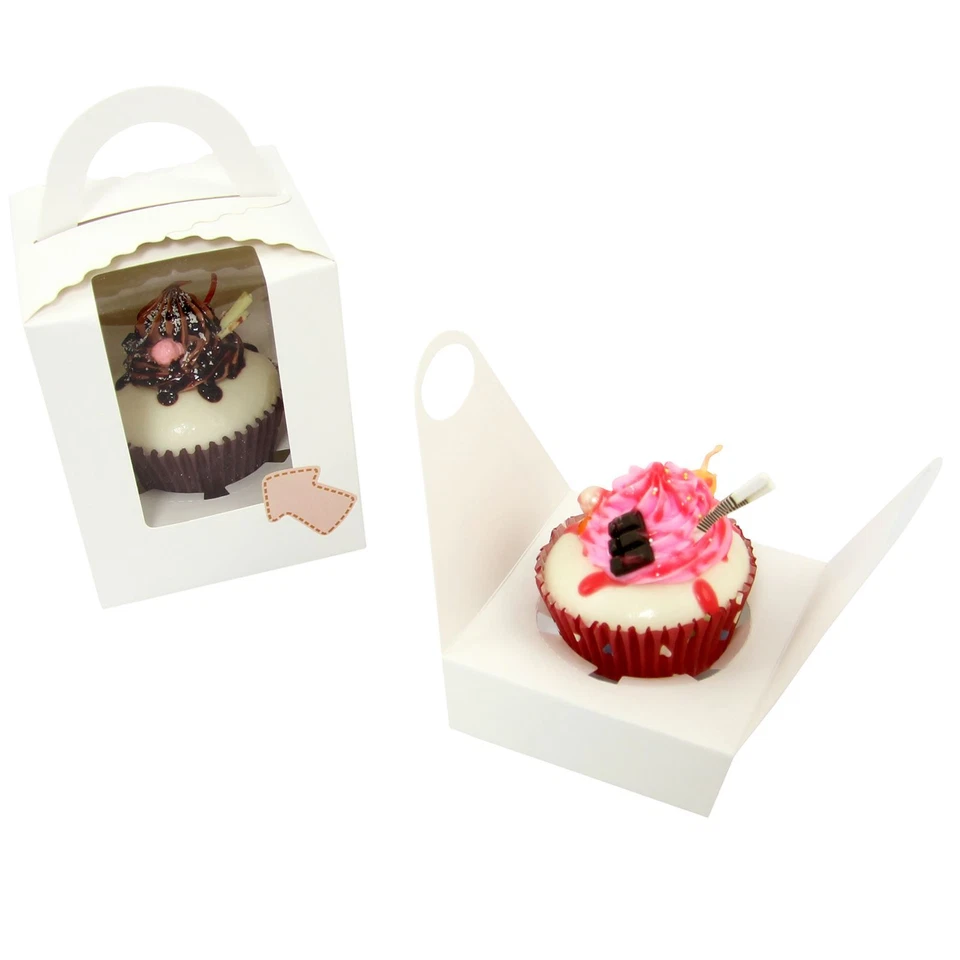 Large Coloured Cupcake Boxes with Window Handle! Single Double 1 2 Hole Muffin  - Image 3 of 3