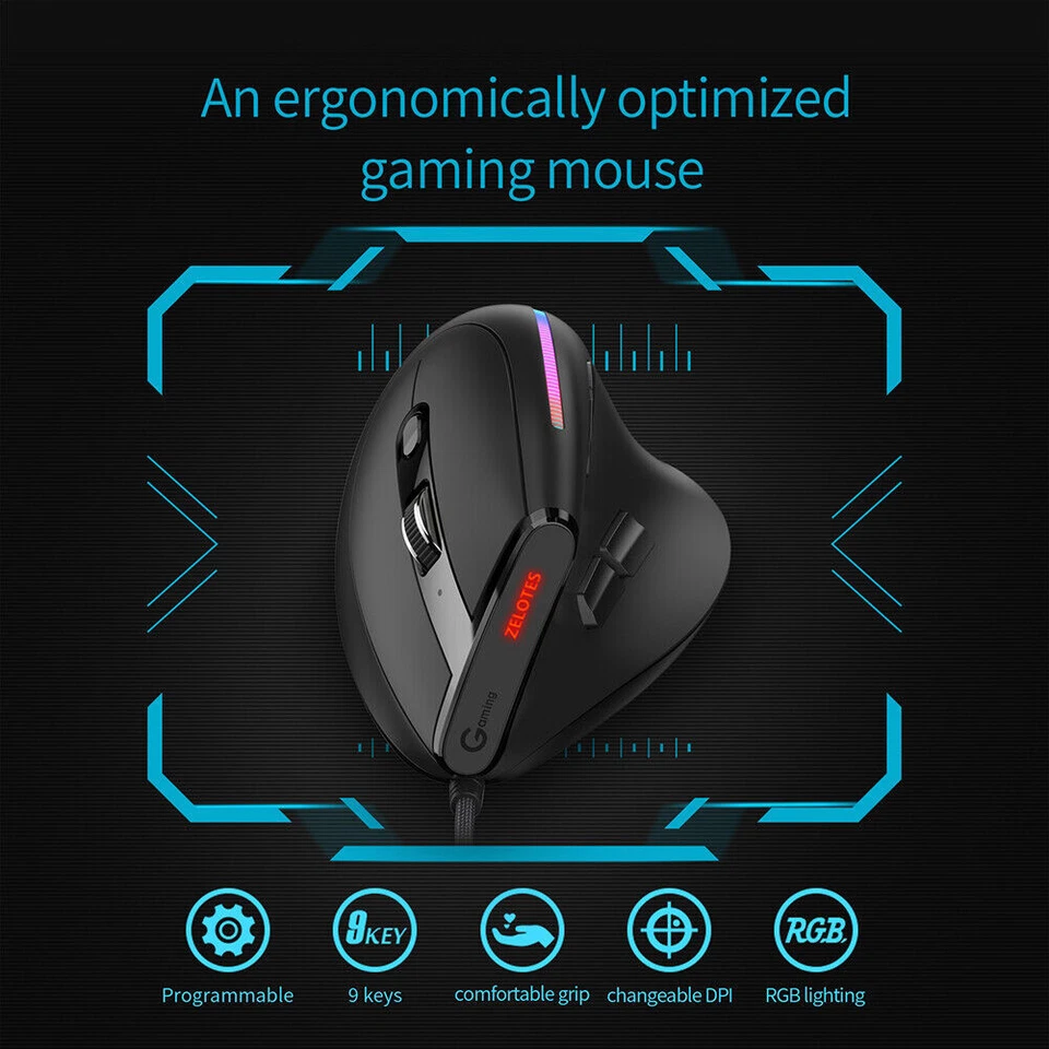 ZELOTES Gaming Mice Ergonomic T50 RGB Gaming Optical Mouse 12800 DPI Adjustable - Image 3 of 4