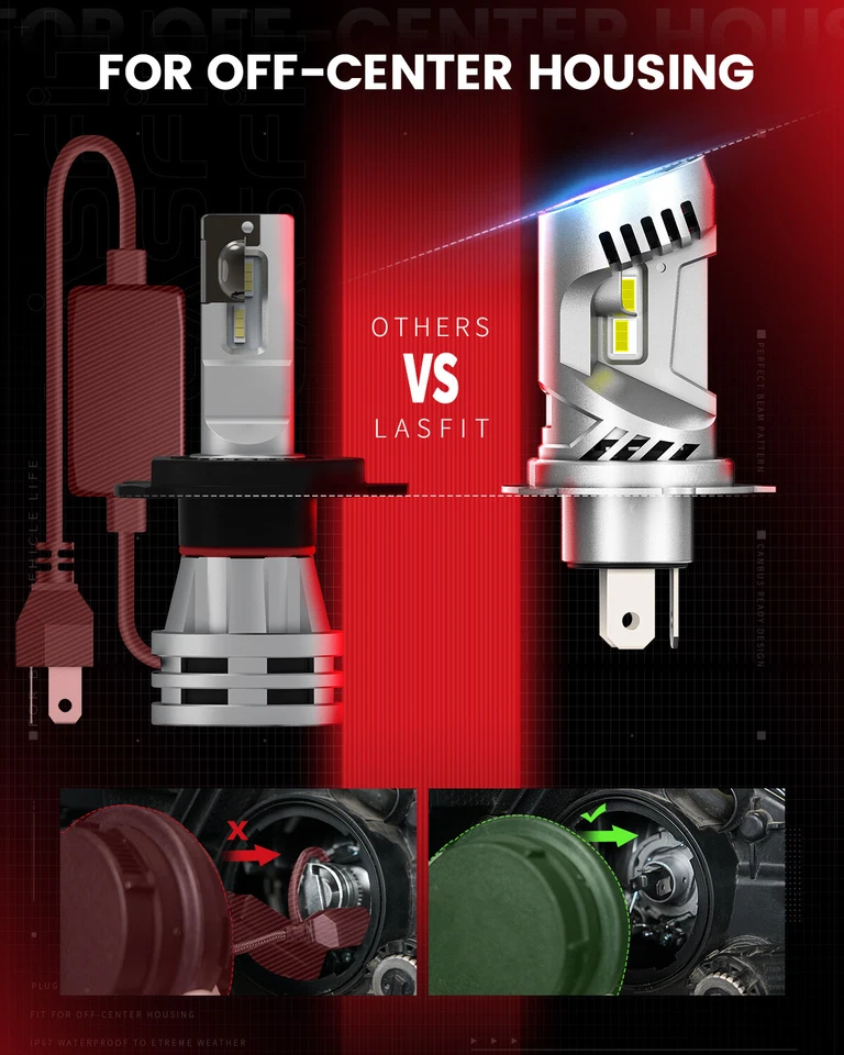 Bombilla de faro LED LASFIT H4 9003 haz alto bajo 10000LM 100W blanco súper brillante Foto 4 de 4