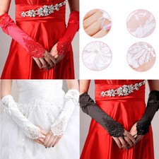 Lace Elegant White Fingerless Short Paragraph Rhinestone Bridal Wedding Gloves