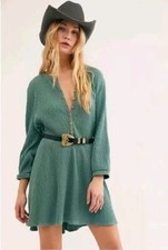 Free People Blossom Button Up Mini Dress Sea Breeze size XS Beach Ribbed CoverUp