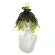 Short Black Green Gradient Cosplay Wig Halloween Costume Curly Wig