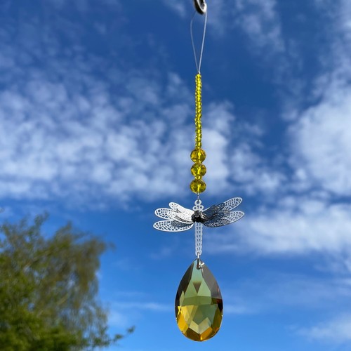 New 3D Dragonfly Sun Catcher with Yellow Glass Beads and Droplet ~ Window Home - Picture 13 of 15